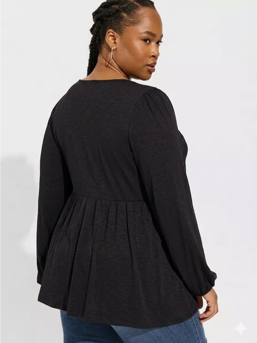 Torrid Black Long Sleeve Peplum Babydoll Boho Top With Lace Details Size 1X - Picture 3 of 12